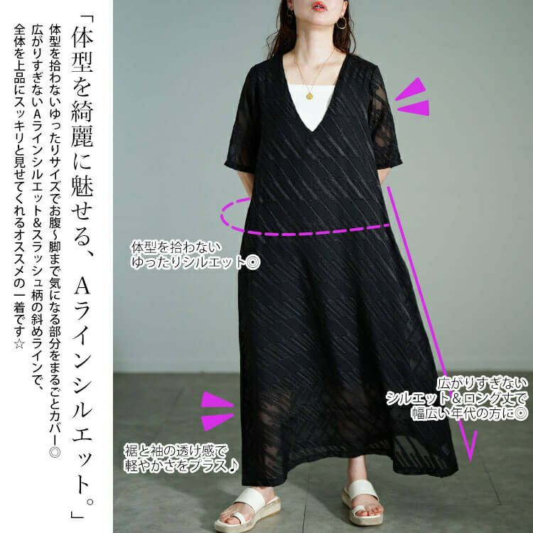 大きいサイズ レディース スラッシュシフォンジャガードワンピース　maru-30181 【メール便可】