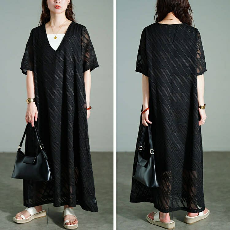 大きいサイズ レディース スラッシュシフォンジャガードワンピース　maru-30181 【メール便可】