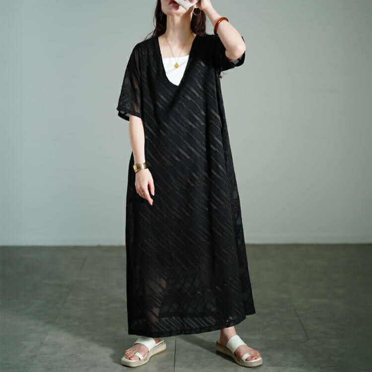 大きいサイズ レディース スラッシュシフォンジャガードワンピース　maru-30181 【メール便可】