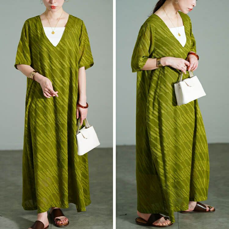 大きいサイズ レディース スラッシュシフォンジャガードワンピース　maru-30181 【メール便可】