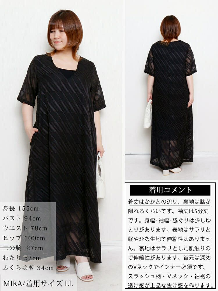 大きいサイズ レディース スラッシュシフォンジャガードワンピース