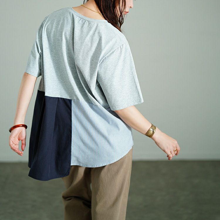 大きいサイズ レディース アシメ異素材切り替えチュニックTシャツ　tog-1033 【メール便可】