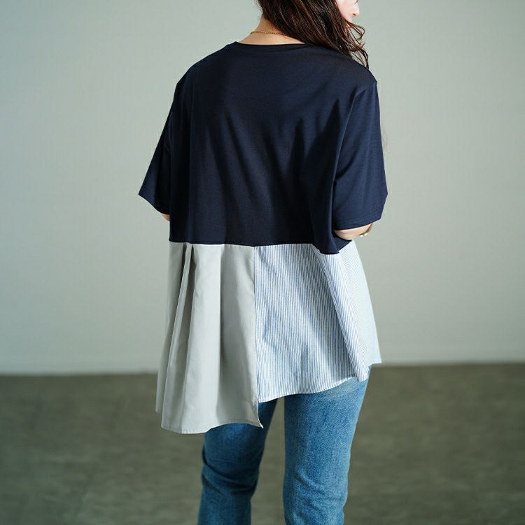 大きいサイズ レディース アシメ異素材切り替えチュニックTシャツ　tog-1033 【メール便可】