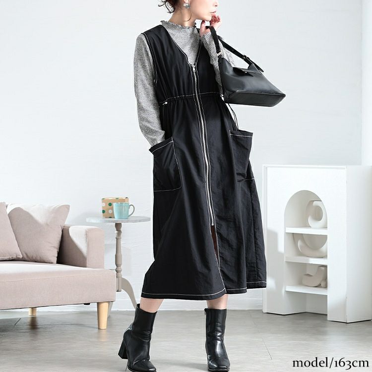 大きいサイズ レディース ナイロン配色ステッチジャンパースカート　tog-1038 【メール便可】