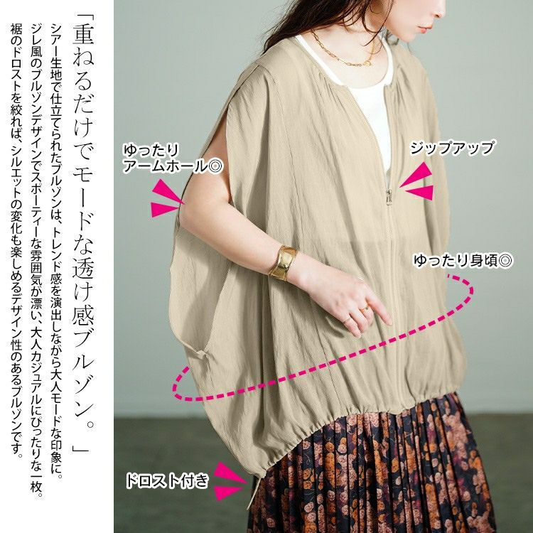 大きいサイズ レディース 裾ドロストノースリーブZIPベスト　tog-1037 【メール便可】