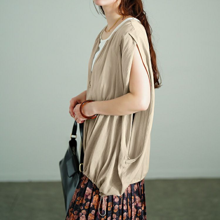 大きいサイズ レディース 裾ドロストノースリーブZIPベスト　tog-1037 【メール便可】