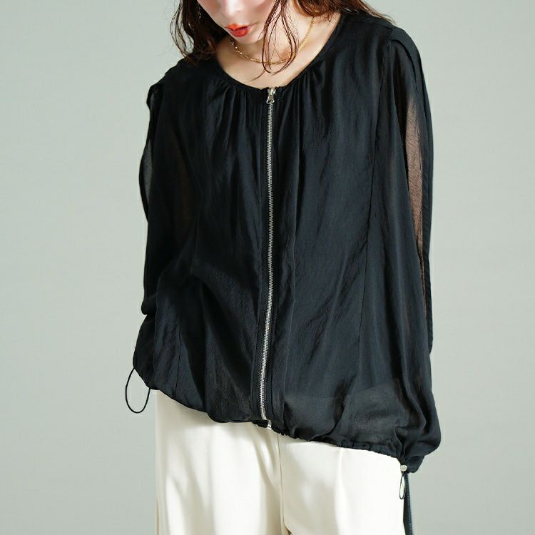 大きいサイズ レディース 裾ドロストノースリーブZIPベスト　tog-1037 【メール便可】