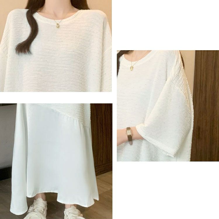 大きいサイズ レディース ラインストーンドット異素材ワンピース　goldy-1698