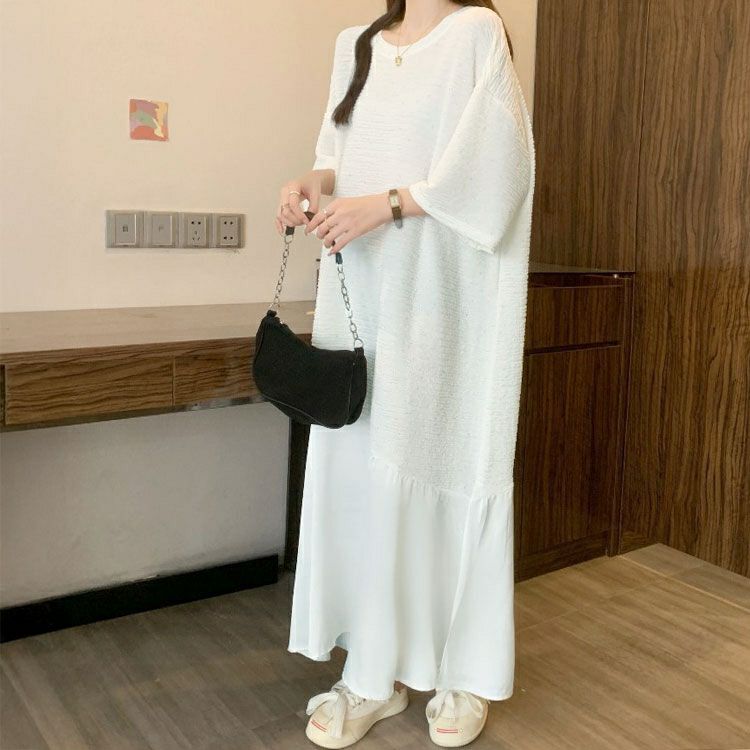 大きいサイズ レディース ラインストーンドット異素材ワンピース　goldy-1698