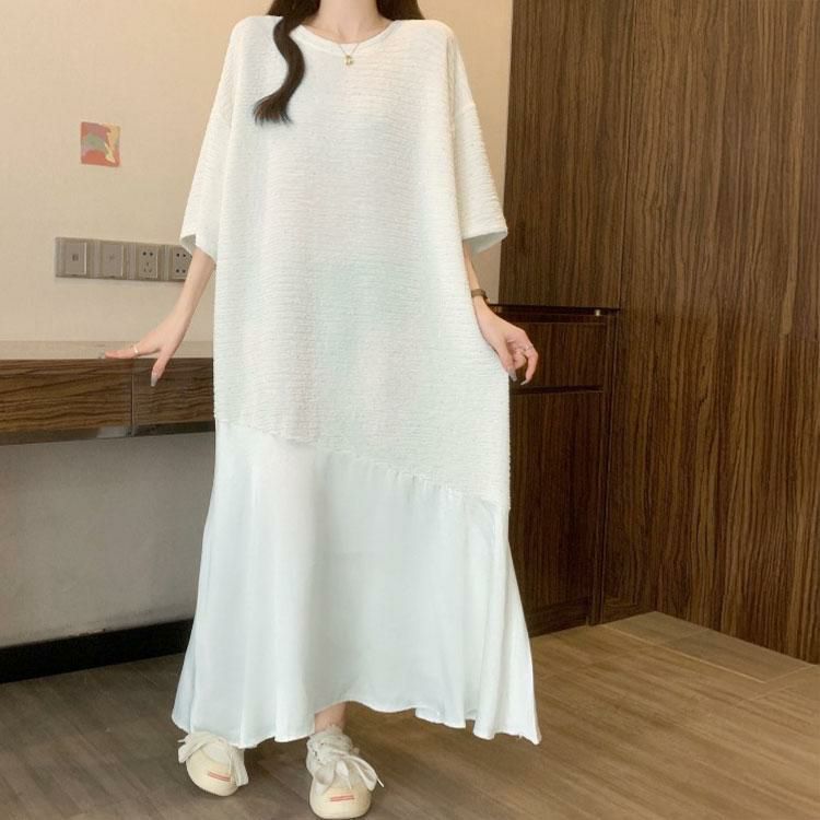 大きいサイズ レディース ラインストーンドット異素材ワンピース　goldy-1698 ホワイト