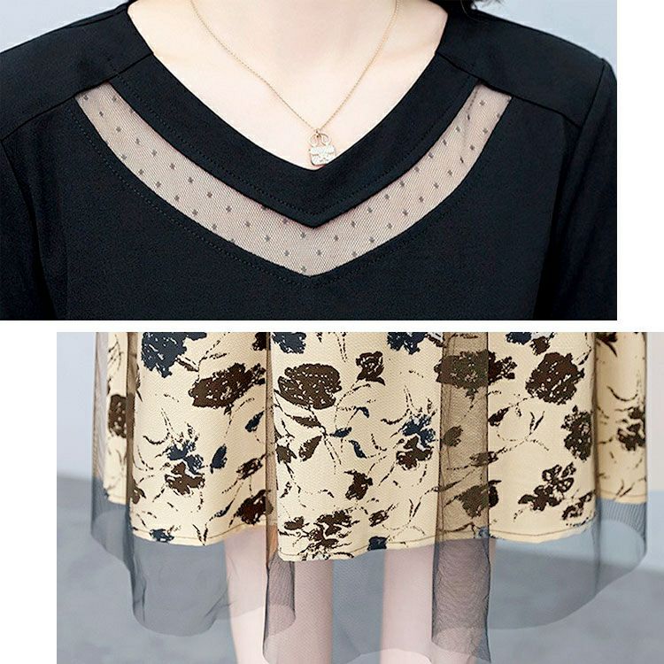 大きいサイズ レディース チュール重ね花柄ドッキングワンピース　goldy-1697【メール便可】