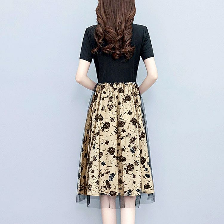 大きいサイズ レディース チュール重ね花柄ドッキングワンピース　goldy-1697【メール便可】