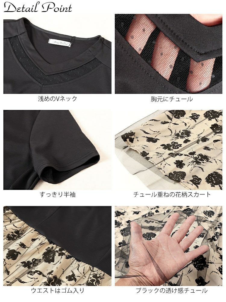 大きいサイズ レディース チュール重ね花柄ドッキングワンピース　goldy-1697【メール便可】