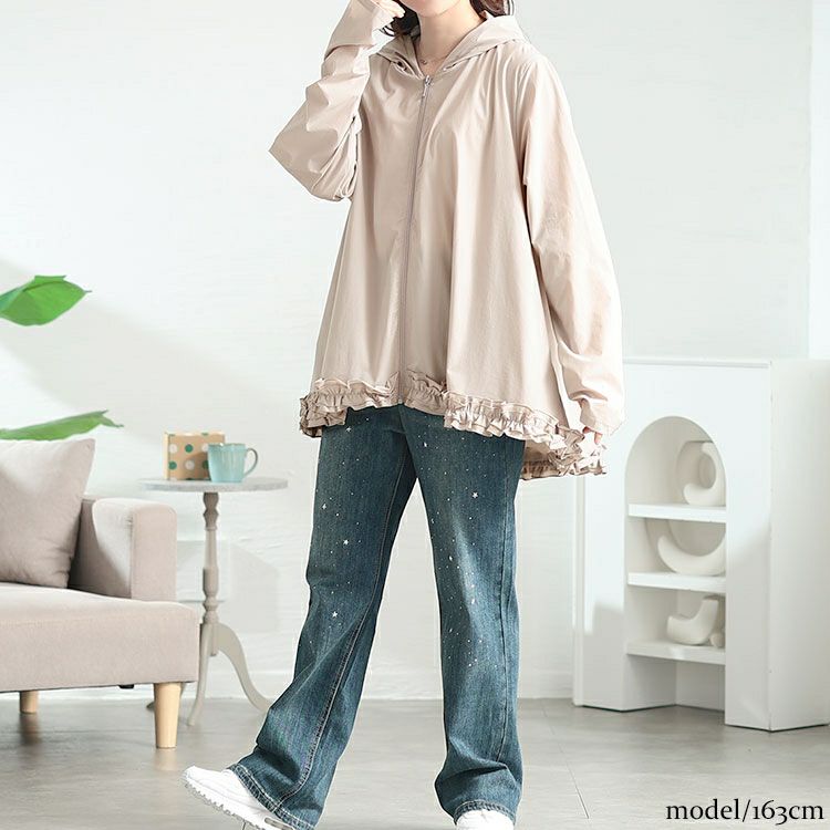 大きいサイズ レディース UVカット＆耐塩素裾フリルラッシュガード　mnfk-858302