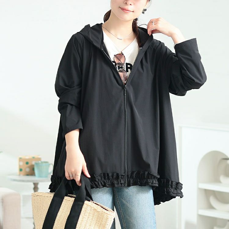 大きいサイズ レディース UVカット＆耐塩素裾フリルラッシュガード　mnfk-858302