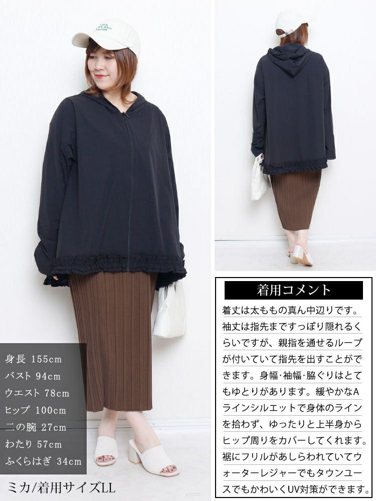 大きいサイズ レディース UVカット＆耐塩素裾フリルラッシュガード　mnfk-858302