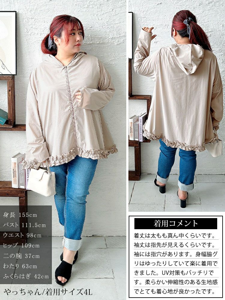 大きいサイズ レディース UVカット＆耐塩素裾フリルラッシュガード　mnfk-858302