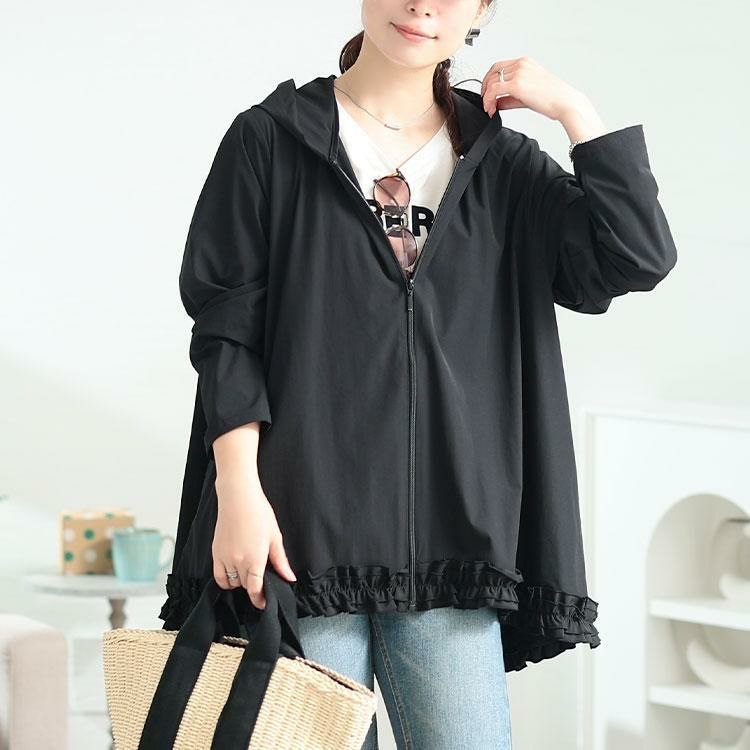 大きいサイズ レディース UVカット＆耐塩素裾フリルラッシュガード　mnfk-858302 ブラック