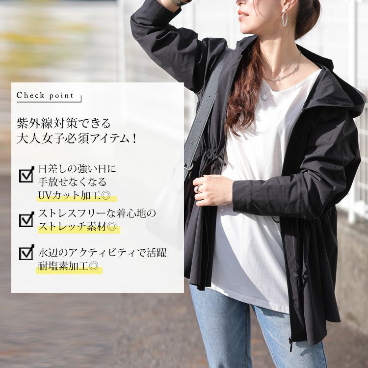 大きいサイズ レディース UVカット＆耐塩素ドロストラッシュガード　mnfk-858301