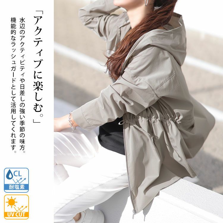 大きいサイズ レディース UVカット＆耐塩素ドロストラッシュガード　mnfk-858301
