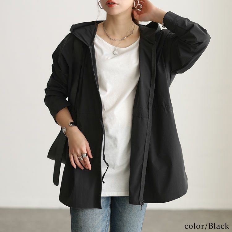 大きいサイズ レディース UVカット＆耐塩素ドロストラッシュガード　mnfk-858301 ブラック