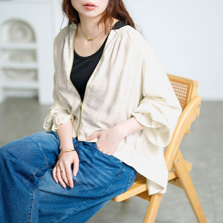 大きいサイズ レディース キャンディースリーブバックギャザーブルゾン