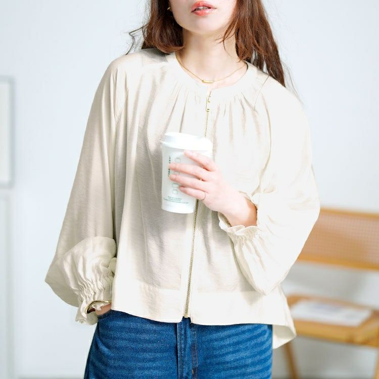 大きいサイズ レディース キャンディースリーブバックギャザーブルゾン　mnfk-858103【メール便可】