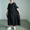 大きいサイズ レディース スモッキング刺繍ロングシャツワンピース　kt-25mi4 ブラック