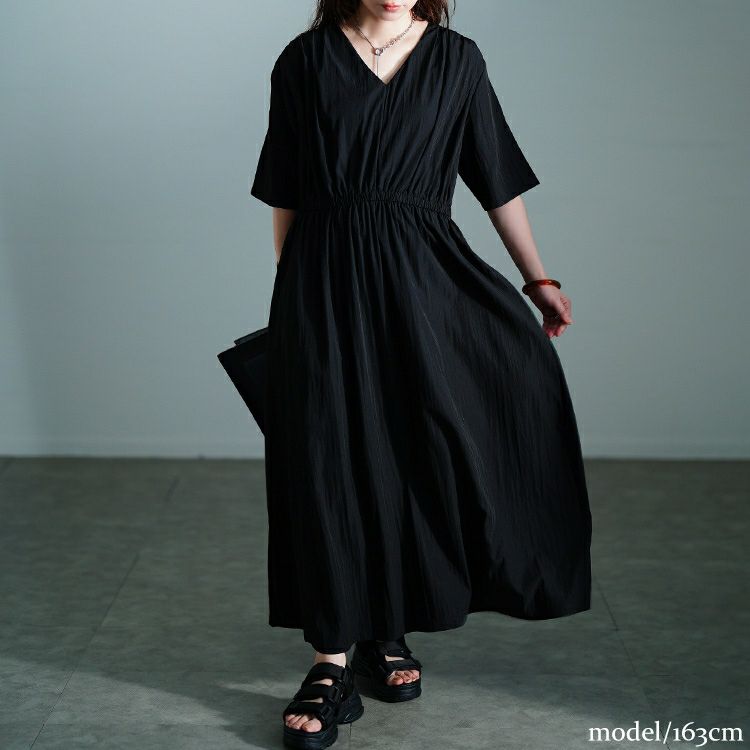 大きいサイズ レディース 接触冷感ギャザーショルダーワンピース　maru-30171