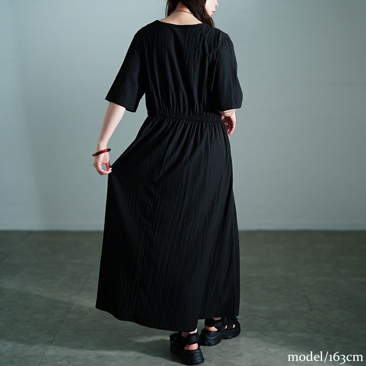 大きいサイズ レディース 接触冷感ギャザーショルダーワンピース　maru-30171