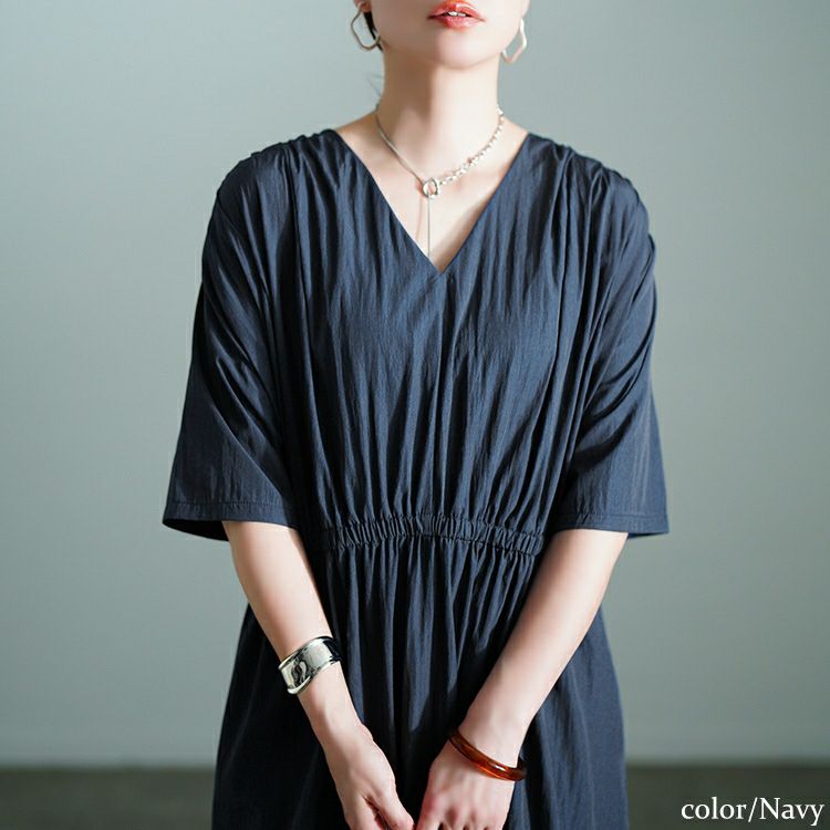 大きいサイズ レディース 接触冷感ギャザーショルダーワンピース　maru-30171