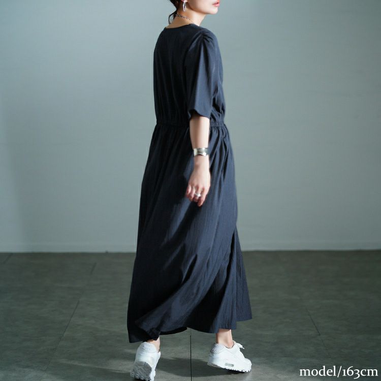 大きいサイズ レディース 接触冷感ギャザーショルダーワンピース　maru-30171