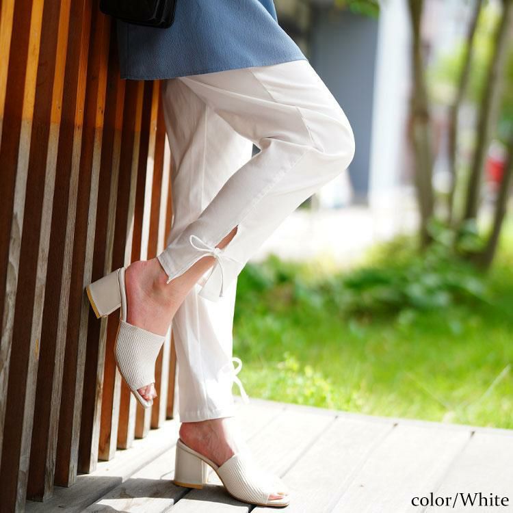 大きいサイズ レディース 裾スリットリボンストレッチスキニーパンツ　tog-1054 【メール便可】 ホワイト