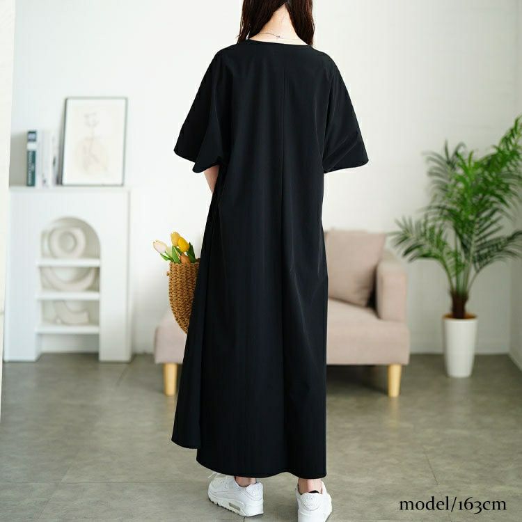 大きいサイズ レディース 深Vネック胸タックワンピース　nw-25034 【メール便可】