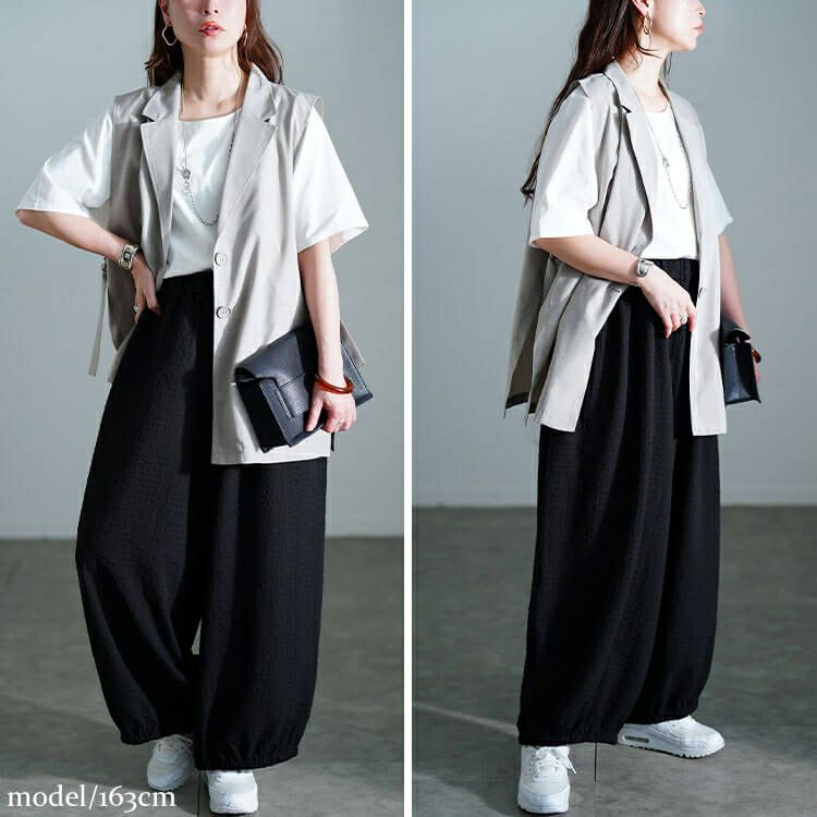 大きいサイズ レディース サッカー裾ギャザーワイドパンツ　nw-25033