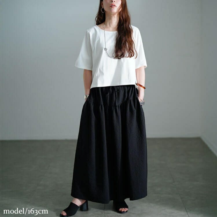 大きいサイズ レディース サッカー切り替えフレアスカート　nw-25032