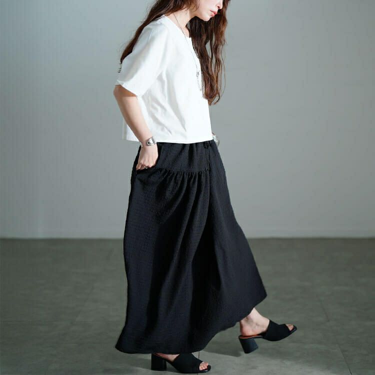 大きいサイズ レディース サッカー切り替えフレアスカート　nw-25032