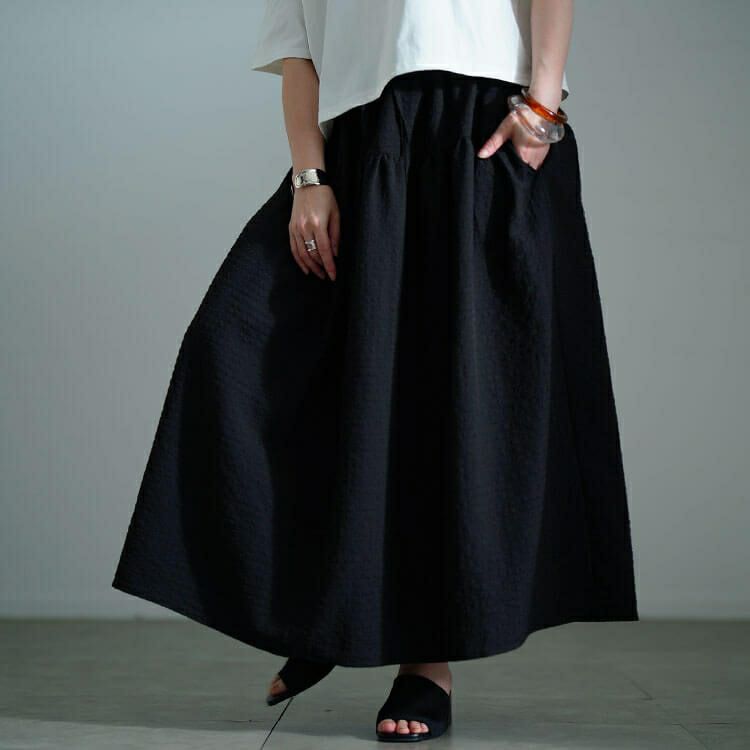 大きいサイズ レディース サッカー切り替えフレアスカート　nw-25032