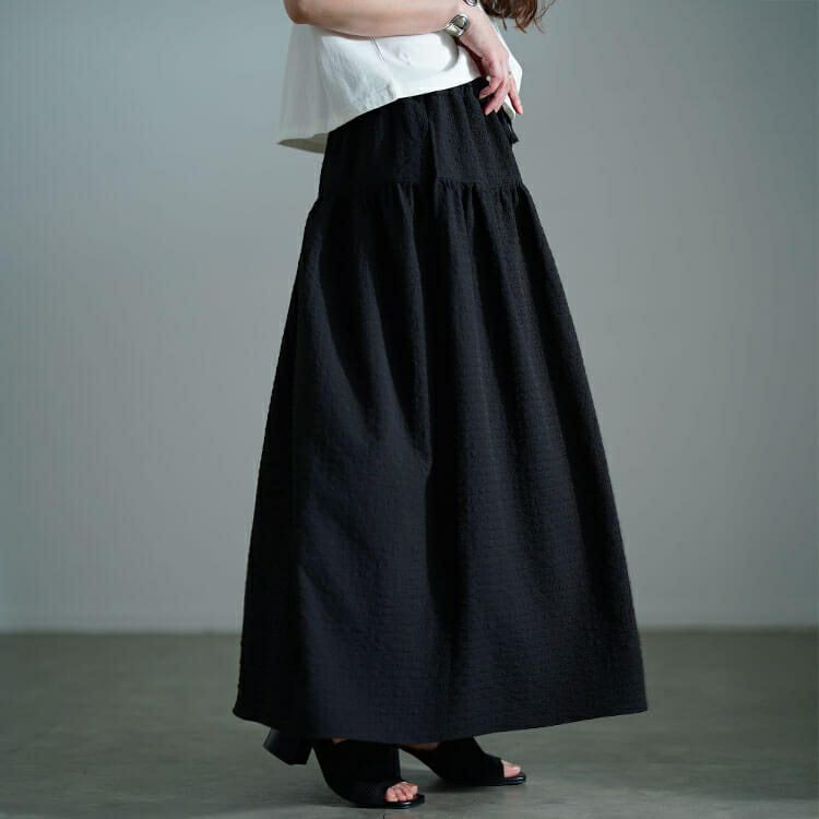 大きいサイズ レディース サッカー切り替えフレアスカート　nw-25032