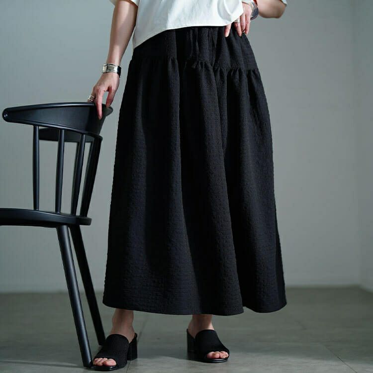 大きいサイズ レディース サッカー切り替えフレアスカート　nw-25032