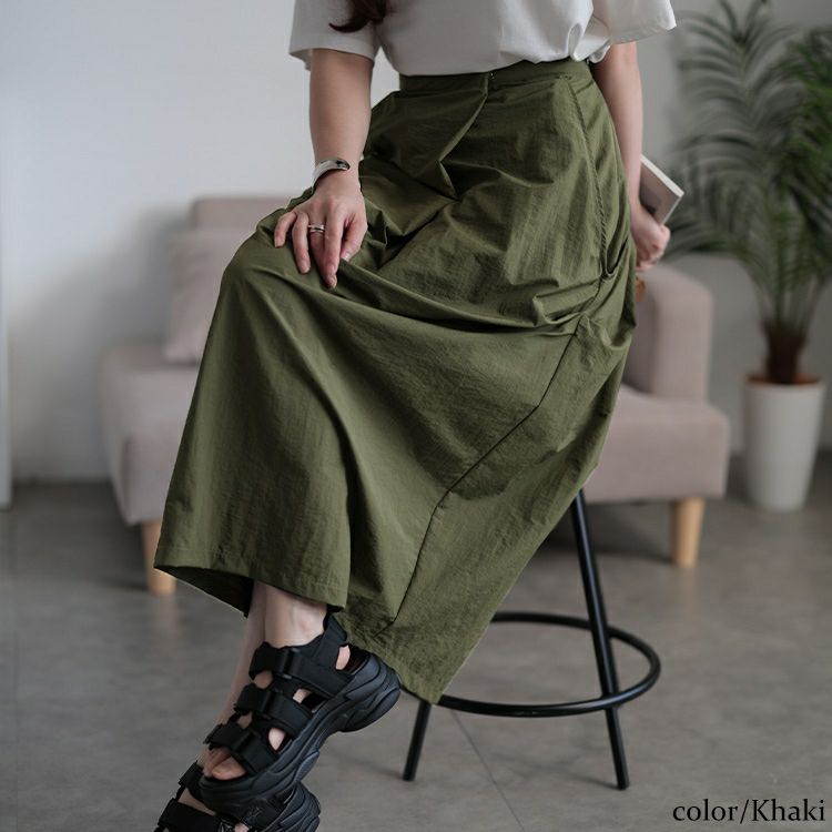 大きいサイズ レディース フロントタックナイロンナロースカート　nw-25031 【メール便可】