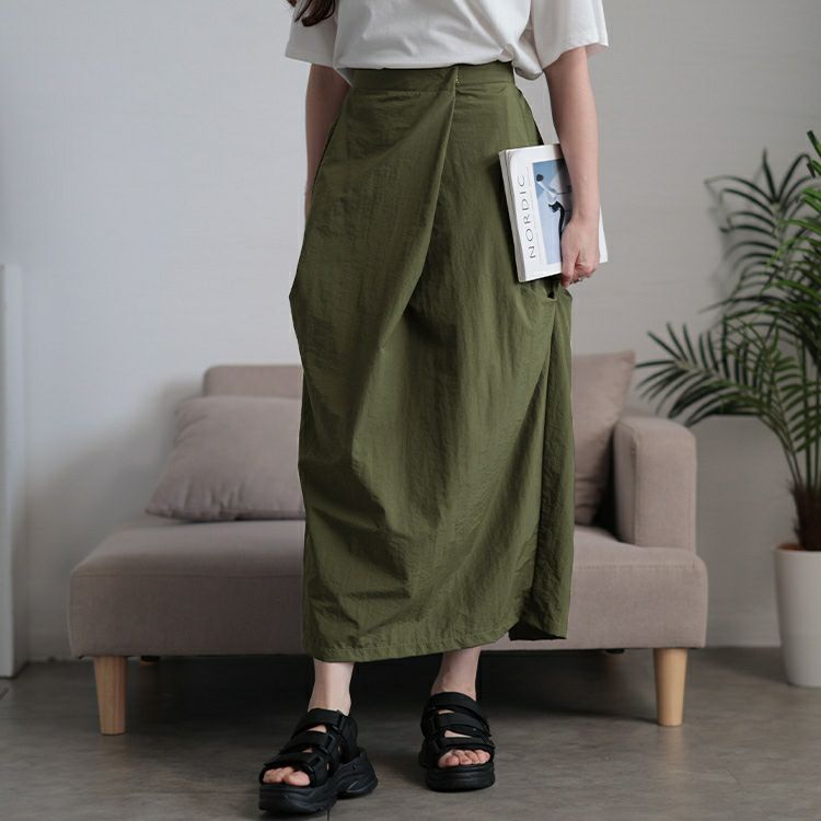 大きいサイズ レディース フロントタックナイロンナロースカート　nw-25031 【メール便可】