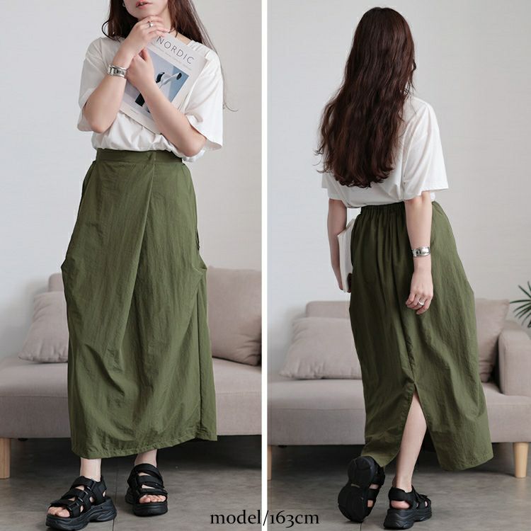 大きいサイズ レディース フロントタックナイロンナロースカート　nw-25031 【メール便可】