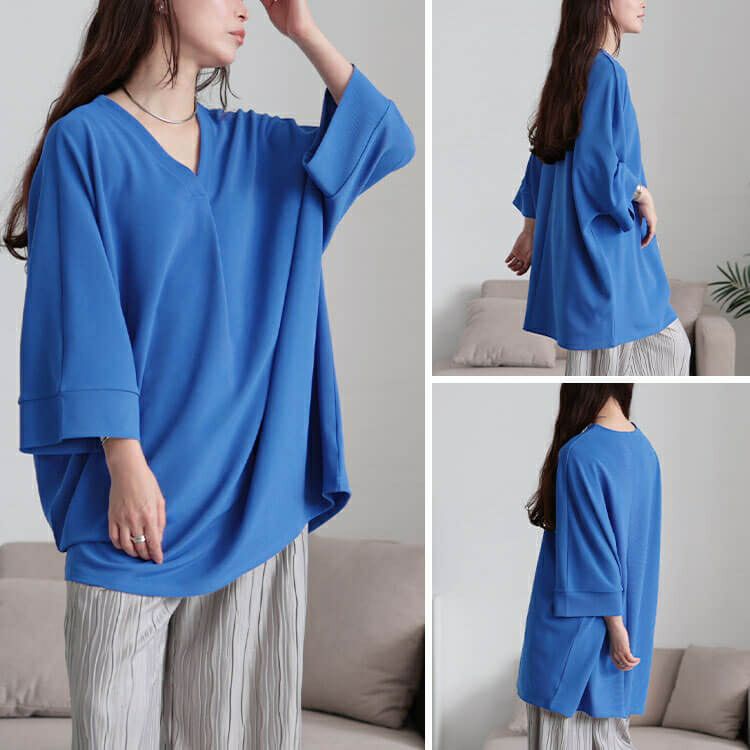 大きいサイズ レディース 接触冷感Vネック胸タックチュニック　nw-25027