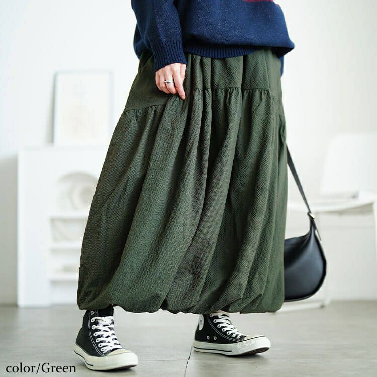 大きいサイズ レディース サッカー切り替えバルーンスカート　sw-0762