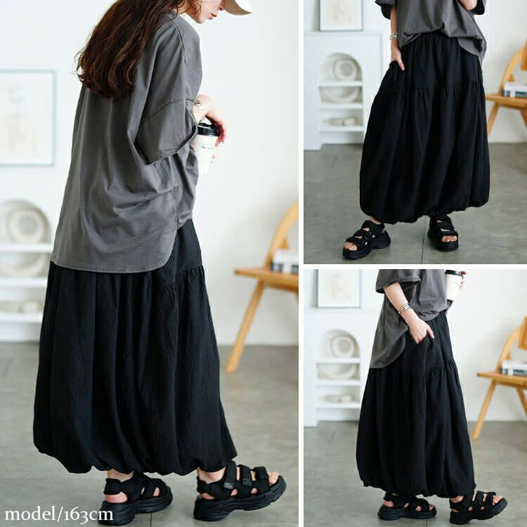 大きいサイズ レディース サッカー切り替えバルーンスカート　sw-0762