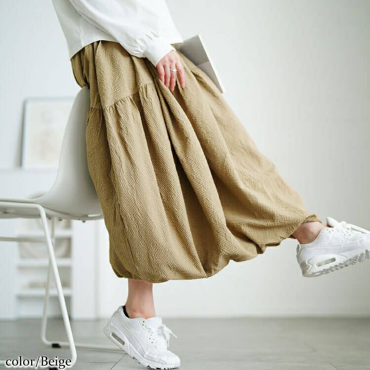 大きいサイズ レディース サッカー切り替えバルーンスカート　sw-0762