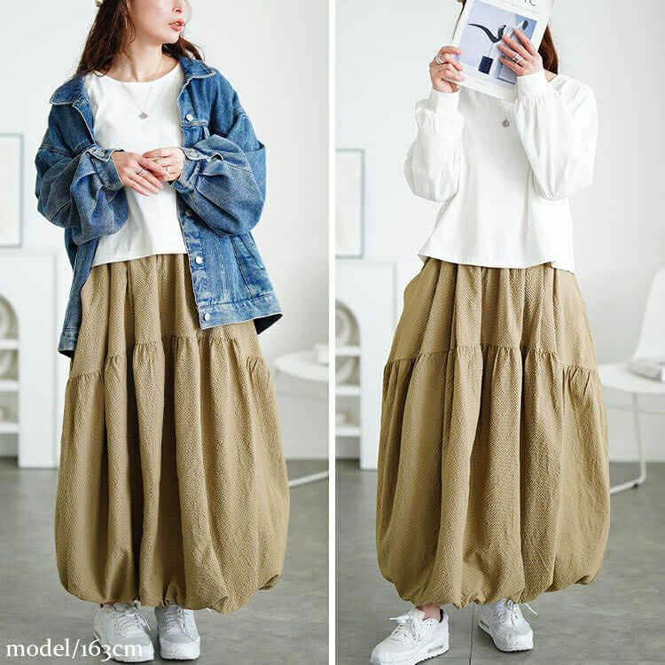 大きいサイズ レディース サッカー切り替えバルーンスカート　sw-0762