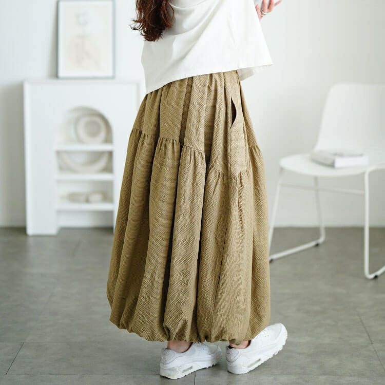 大きいサイズ レディース サッカー切り替えバルーンスカート　sw-0762