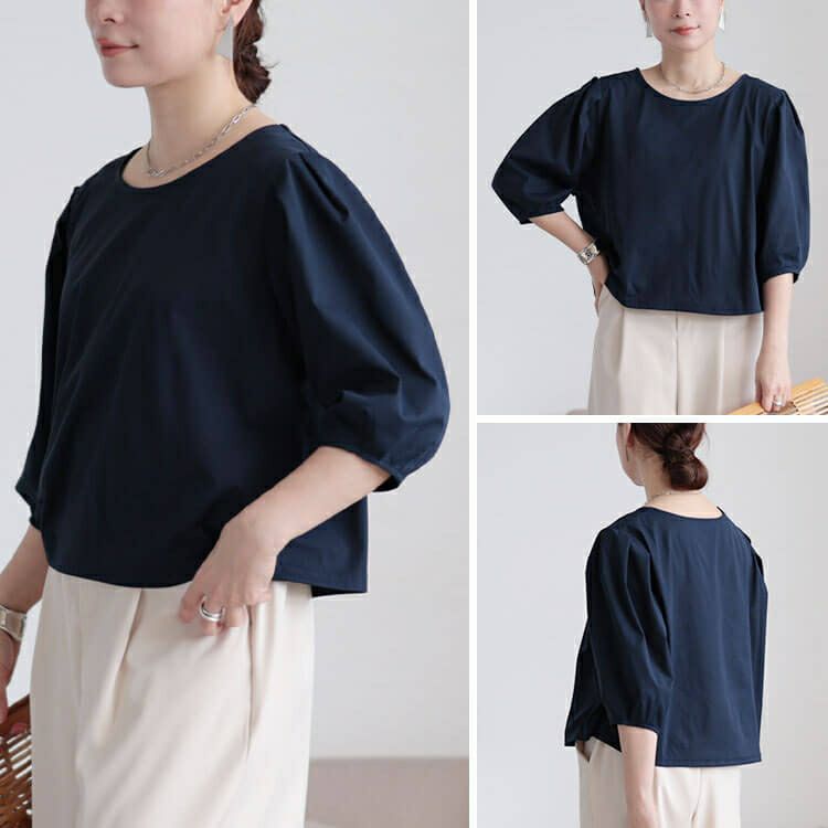 大きいサイズ レディース クロップド丈ランタンスリーブTシャツ　maru-30188 【メール便可】